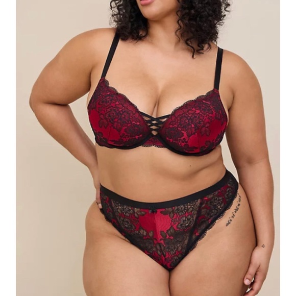 ๐ XO Plunge Push Up Two Tone Lace Straight Back Bra 42DD 42E NWT Torrid New! - Picture 3 of 5